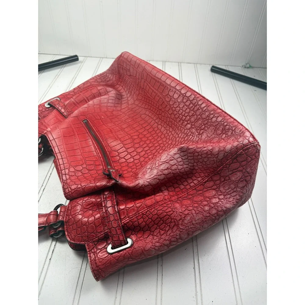 Jessica Simpson Vintage Y2K Red Croc Embossed Shoulder Bag Tote Purse